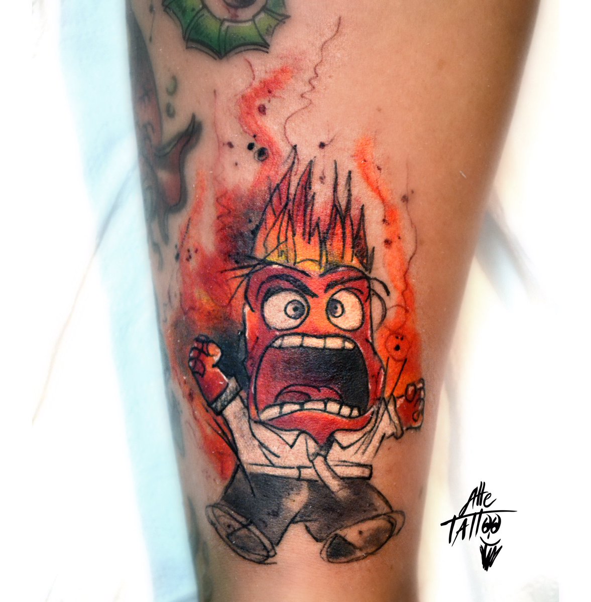 Cosa vi fa più arrabbiare? #tattoo #alletattoo #rabbia #tatuaggio #cartoon  #anger @DisneyPixar @PixarInsideOut #insideout #watercolor #art, image size:1177x1200