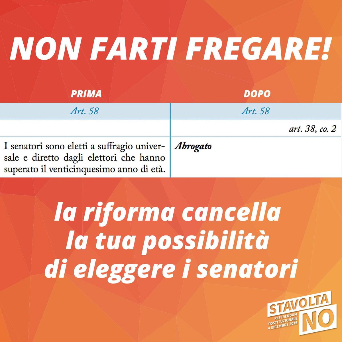 noidiciamono's tweet photo. SENATO ELETTIVO? #stavoltaNO! 
Il Senato sarebbe COSÌ elettivo che in Costituzione si elimina la parte che dice "i Senatori sono eletti"... https://t.co/hV22HW33ya