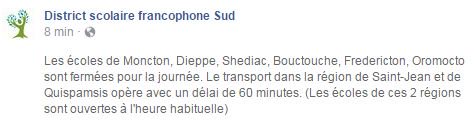 Congé pour les élèves de l'ÉCC, le mercredi 30 novembre 2016.