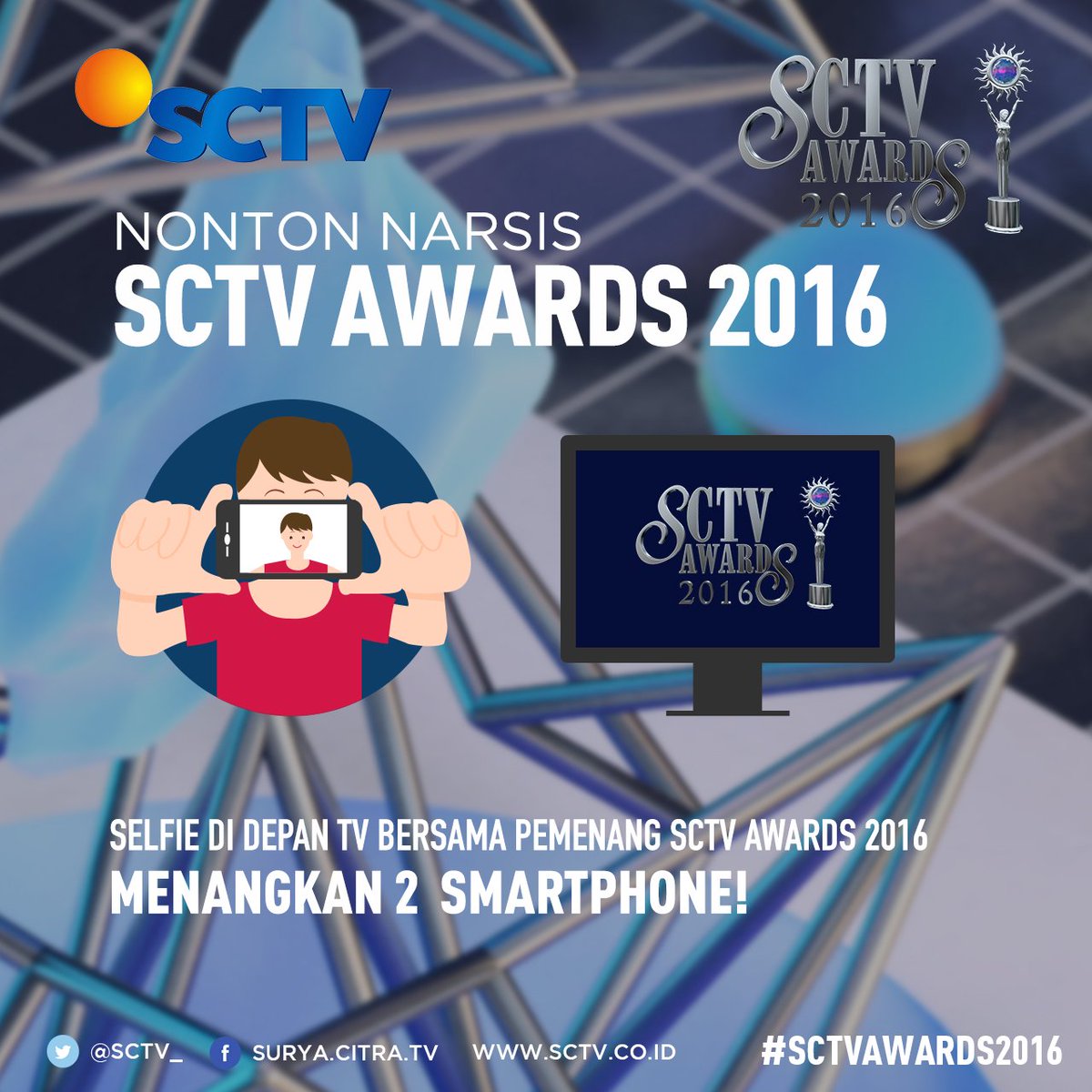 SCTV's tweet photo. Siap-siap selfie saat pemenang piala #SCTVAwards2016 muncul di tv! Selfie yang paling kreatif berkesempatan mendapatkan samrtphone. https://t.co/70cEN6Dscj