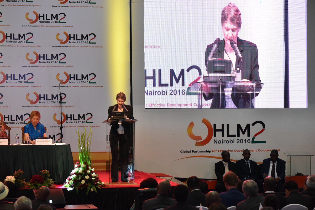 UNDPAfrica's tweet photo. 'Development actors must work together to maximise aid impact' says @HelenClarkUNDP at #GPEDC #HLM2 in Nairobi. More https://t.co/AKQQzQYzHh https://t.co/2bBTsbXjBu