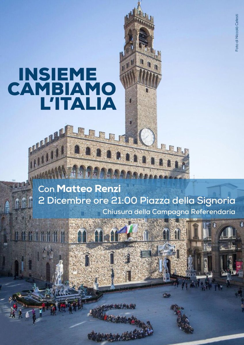 Venerdì 2 dicembre ci vediamo alle 21 tutti in Piazza della Signoria per la chiusura della campagna #bastaunsi con <a href="/matteorenzi/">Matteo Renzi</a>! 

#iovotosi