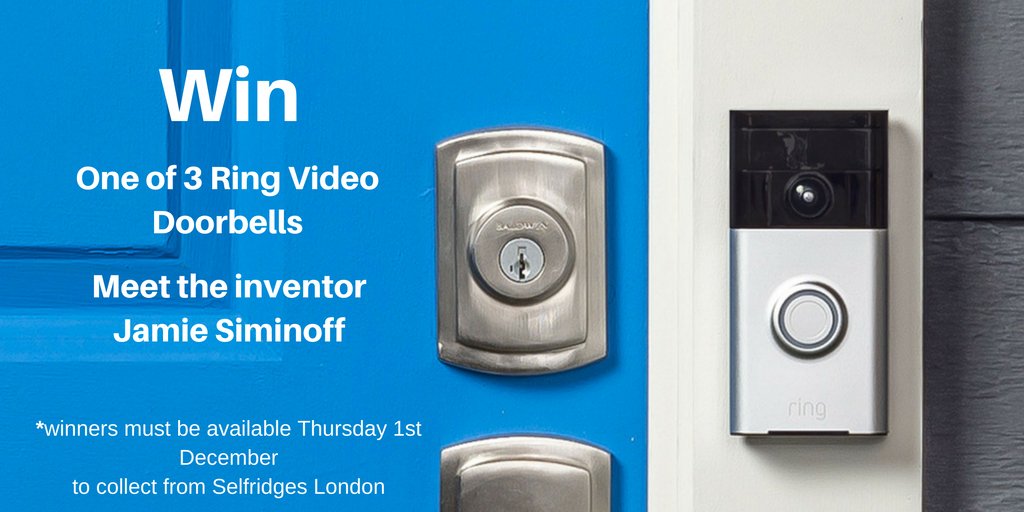 ring_uk's tweet photo. We're giving 3 of you the chance to win a Video Doorbell &amp; meet inventor Jamie Siminoff to pick up the prize tomorrow RT&amp;Follow to enter https://t.co/xTZuZMyFHs