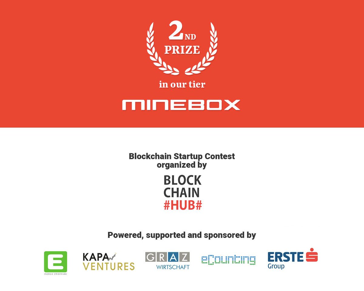 mineboxHQ's tweet photo. 2nd prize for Minebox during Blockchain Contest in Graz!  @bchgraz #BCSC16 https://t.co/cmOoMht5yy