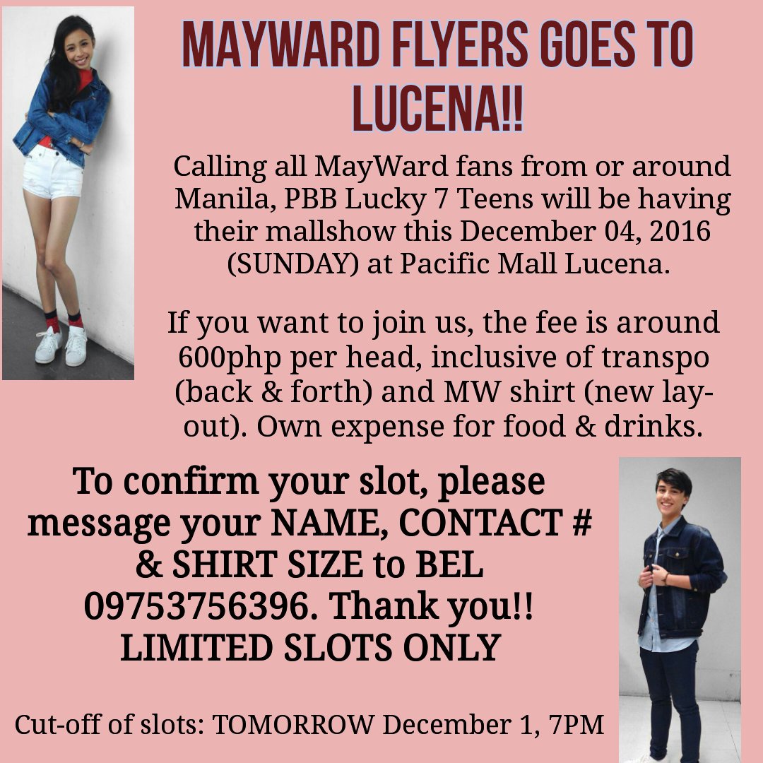 MayWardOfficial's tweet photo. MayWard Flyers goes to LUCENA!! for inquires, please contact Bel 09753756396 or DM @OhMayWard! Thank you &amp; see u there 💕 https://t.co/QEpYJLmJ6d