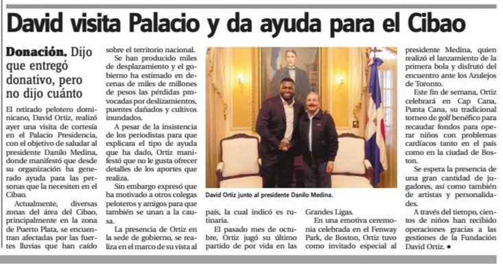 ojoSconESO's tweet photo. @davidortiz orgullo dominicano también extiende sus manos al Cibao desde su fundación. Todas las esferas de nuestra nación deben aportar. https://t.co/xFR0zVX1qq
