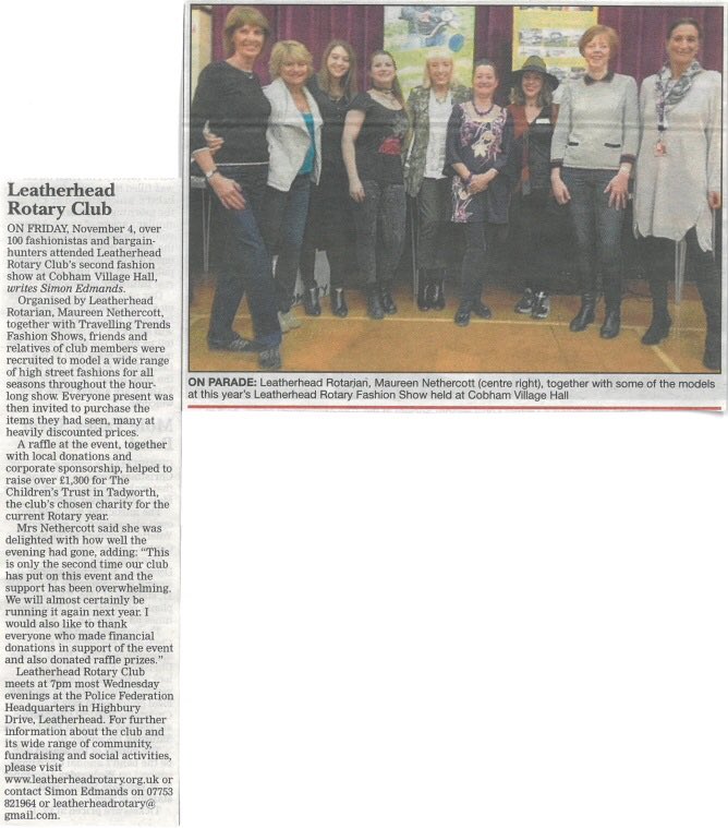 Many thanks <a href="/newsmolevalley/">Mole Valley News</a> and <a href="/surreymirror/">Surrey Mirror</a> for excellent item about recent #Leatherhead #Rotary #Charity #Fashion Show in #Cobham 😃