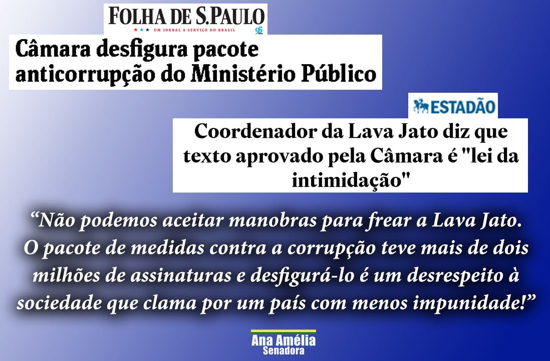 anaamelialemos's tweet photo. O pacote contra corrupção teve + de 2 milhões de assinaturas.Desfigurá-lo é desrespeitar a sociedade q clama por um país c/ menos impunidade https://t.co/ql1bwclkk9
