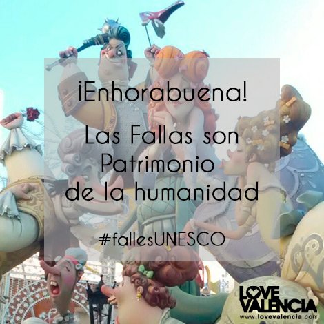 love_valencia's tweet image. ¡Lo hemos conseguido! Las #FallesUNESCO son Patrimonio Cultural Inmaterial de la Humanidad. ¡Enhorabuena valencia! bit.ly/2fCxEg2