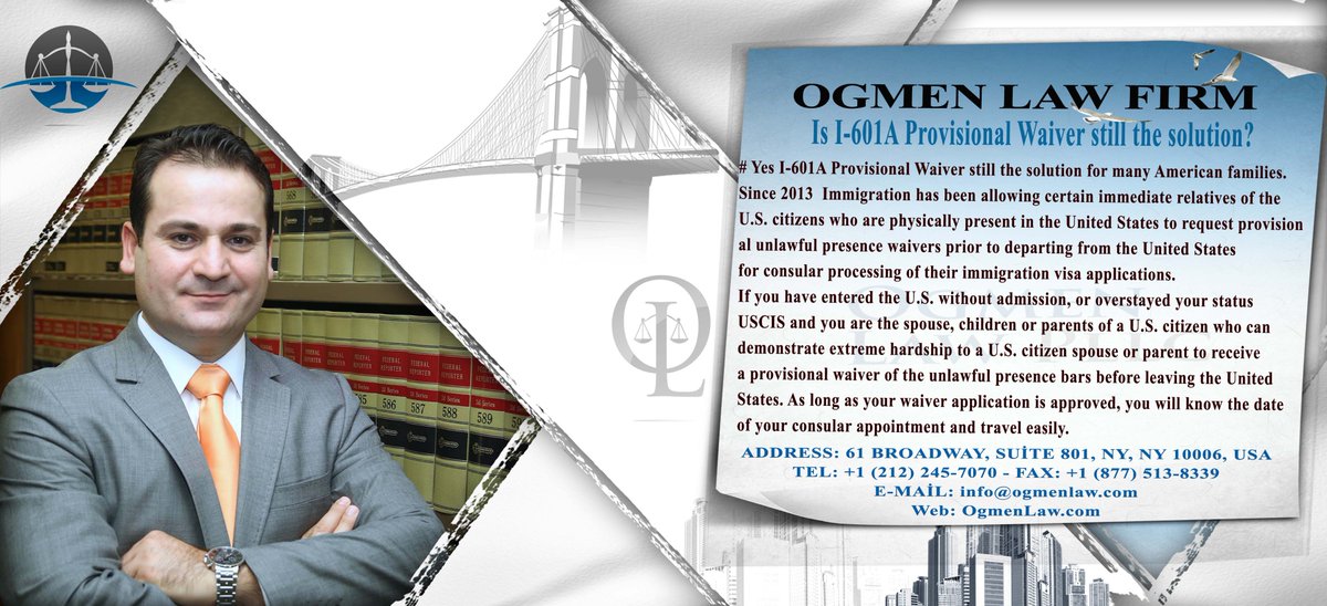 OgmenLaw's tweet photo. #i601 #Newi601A #610a #ProvisionalWaiver #applications. #UScitizen #healthfactor #financialfactor #ayhanogmen #nyc #ogmenlaw #usa #abd #law https://t.co/HbK40zBA8y