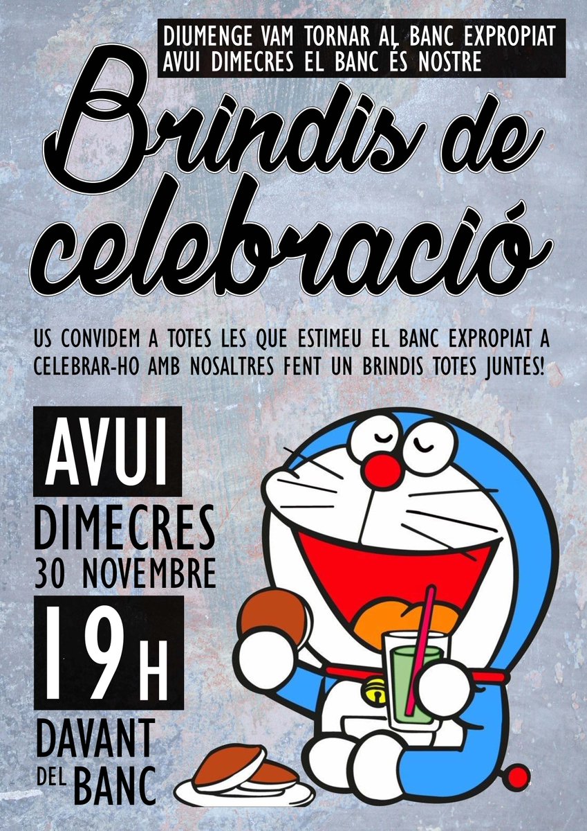 Banc_Expropiat's tweet photo. (8/8) Us convidem a totes les que estimeu el Banc Expropiat a celebrar-ho amb nosaltres fent un brindis avui a les 19h davant del Banc https://t.co/b6q2M9sEkK