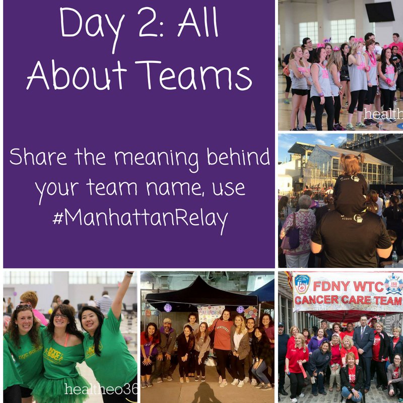 ManhattanRelay's tweet photo. Day 2 is all about teams! Share the story behind your team name for a chance to win RFL of Manhattan gear! Be sure to use #ManhattanRelay https://t.co/cdz6VGvB0X