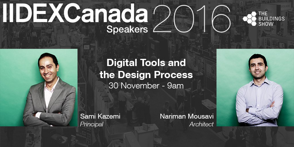 BDPQuadrangle's tweet photo. Principal @SamiKazemi &amp; Nariman Mousavi - Digital Tools &amp; the Design Process.
This morning at 9am - W01 #IIDEX16 https://t.co/I0eDq7p9mF https://t.co/fJvuycCVwx