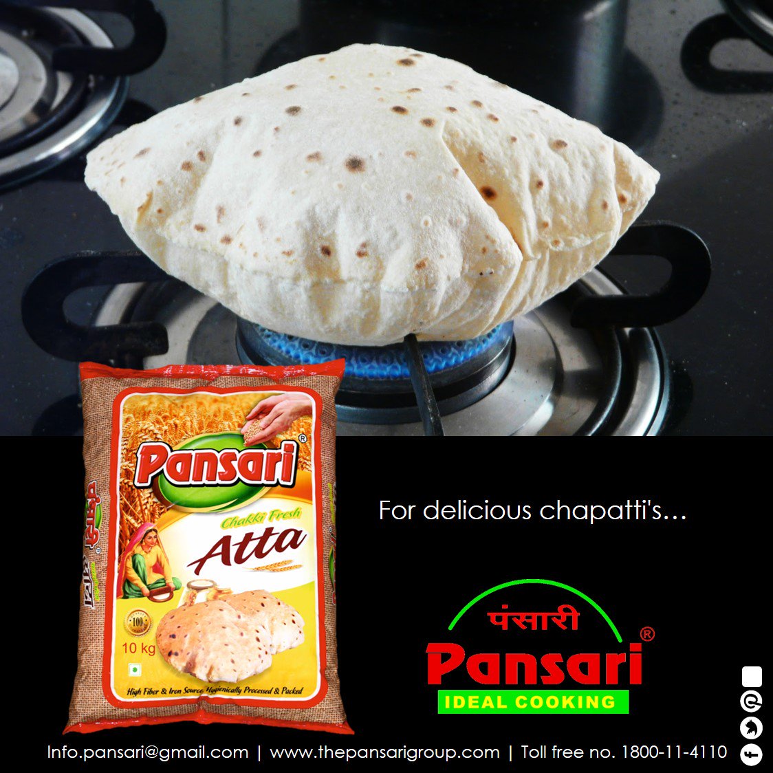 Cook only healthy &amp; delicious. Make best chapatti's from Pansari's chaki fresh atta.
#highfiber #iron #atta #pansari #healthy