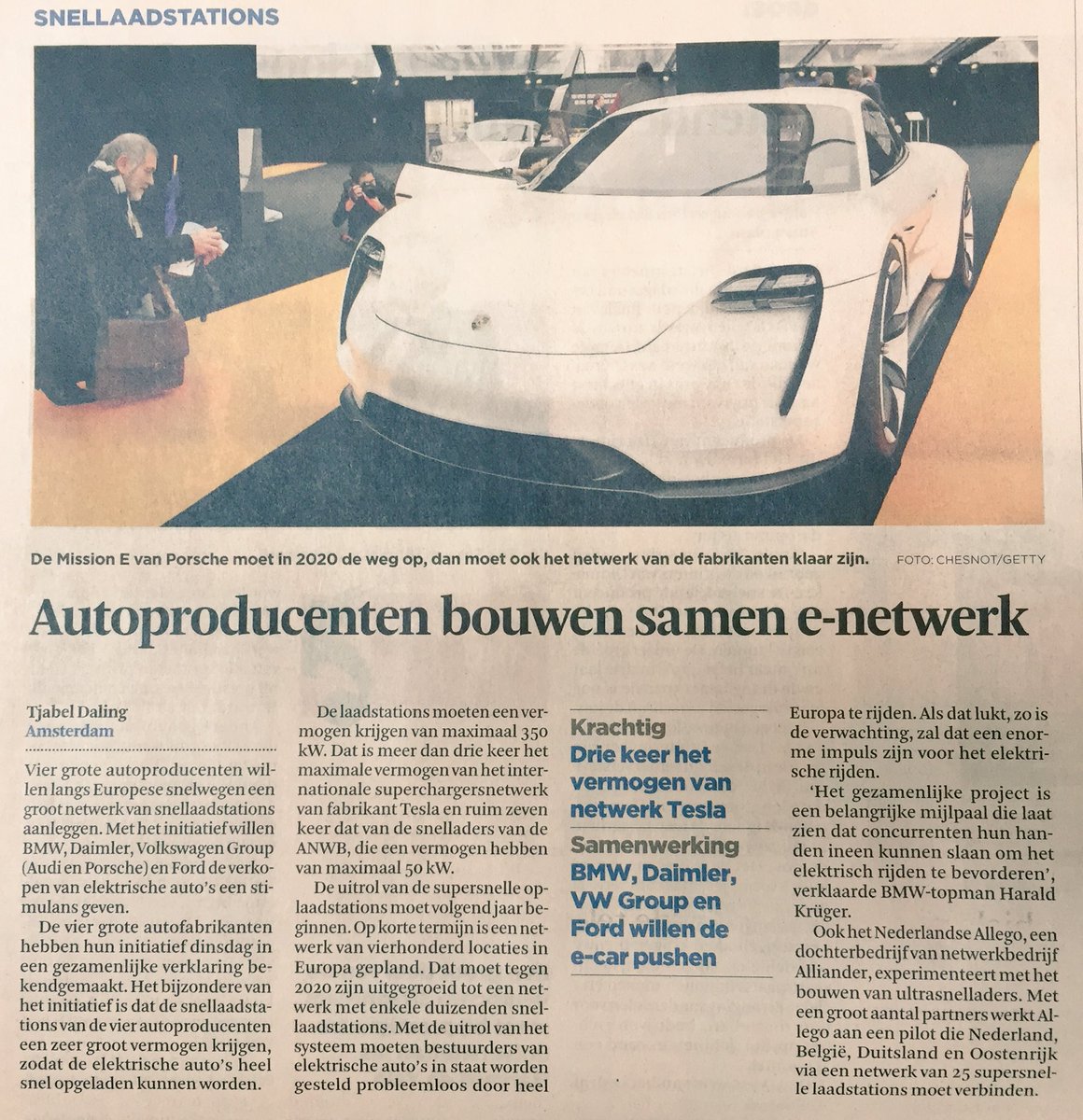 Grote Duitse autofabrikanten in startblokken voor groot supersnel laadnetwerk in Europa voor elektrische auto's.