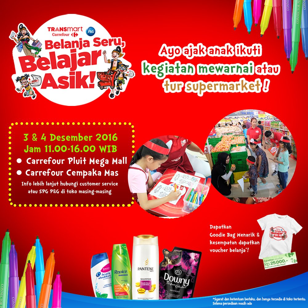 Ajak anak mewarnai &amp; tur supermarket bersama P&amp;G di Carrefour Pluit Mega Mall &amp; Cempaka Mas weekend ini. Klik bit.ly/BELANJASERU