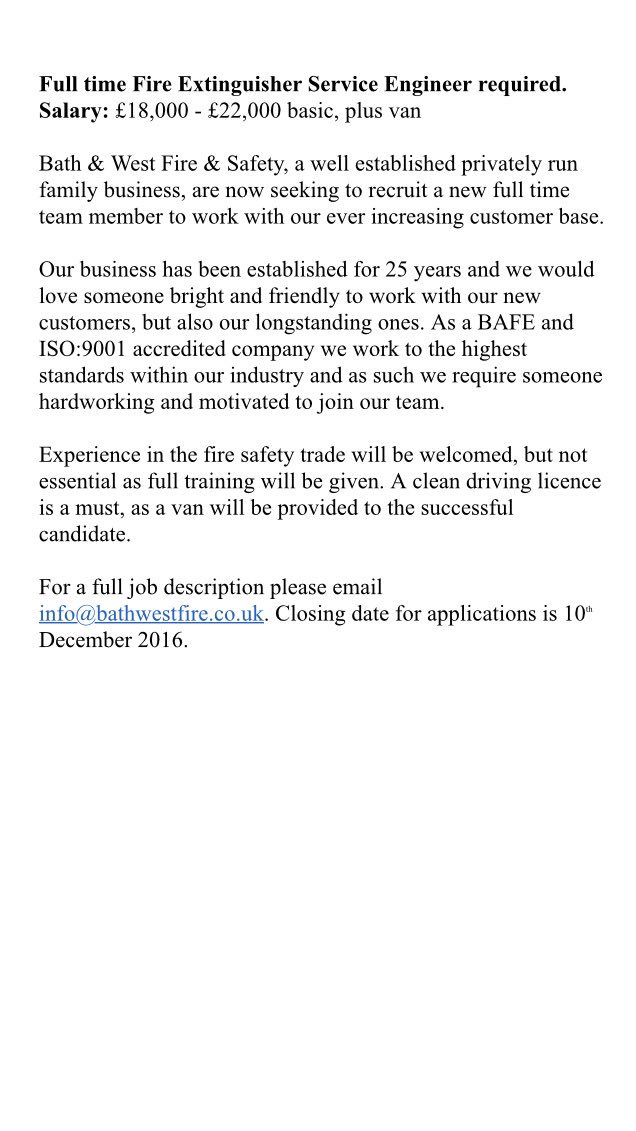 BathWestFire's tweet photo. We are hiring! Please get in touch if you're interested. info@bathwestfire.co.uk. Good luck to all applicants! https://t.co/lqYT87jMkr