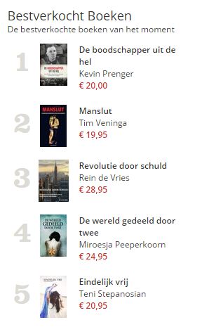 Leuk! 'De boodschapper uit de hel' is momenteel het best verkochte boek bij <a href="/Brave_New_Books/">Brave New Books</a>.