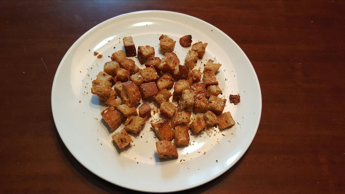 depraefke's tweet photo. At home sick. Had to use up that @BreadHive west side sourdough. Makes some dope croutons... https://t.co/XEKgz3bURl