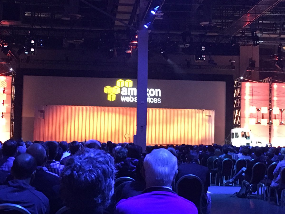 Amazons new exabyte storage solution is actually a storage container delivered to your site. Hook up your fiber cable &amp; upload #reInvent