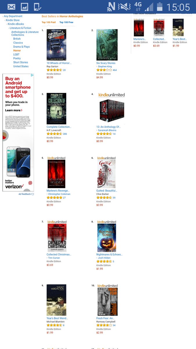 KevinJKennedy66's tweet photo. Collected Christmas Horror Shorts is #7 on Amazon.coms top Horror antho list. Next to some great company #raygarton #stephenking #lovecraft https://t.co/HGGNeMn2sC