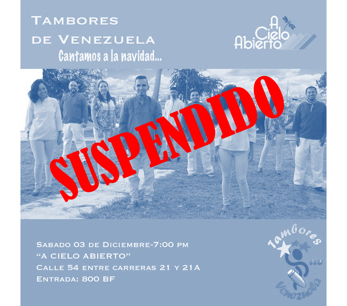 tamboresdevzla's tweet photo. Lamentamos anunciar que por razones ajenas a nuestra voluntad se suspende hasta nuevo aviso nuestro concierto del 3Dic Cantamos a la Navidad https://t.co/Yyli6PmgUk