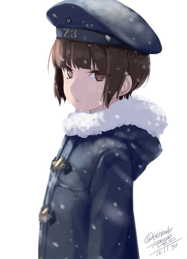 z3 max schultz (kancolle) 1girl solo short hair hat brown eyes brown hair coat  illustration images