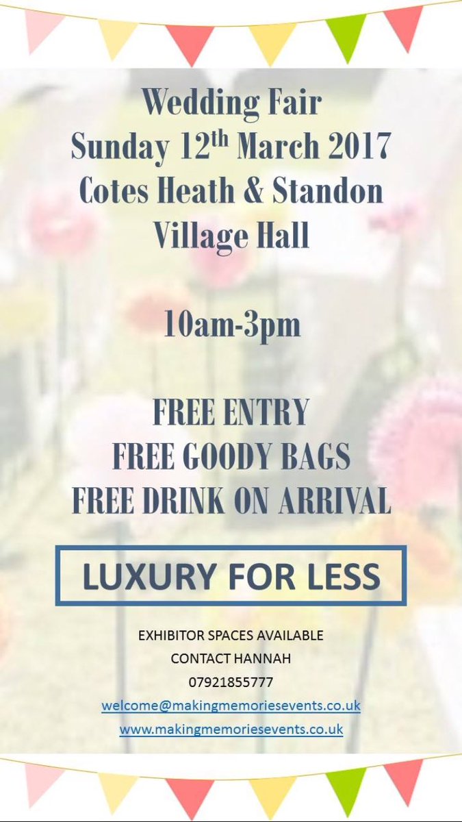 makingmemevents's tweet photo. Don't miss out on our #staffordshire #weddingfair #EventsHourUK exhibitor spaces available https://t.co/xI7j4PT5aV