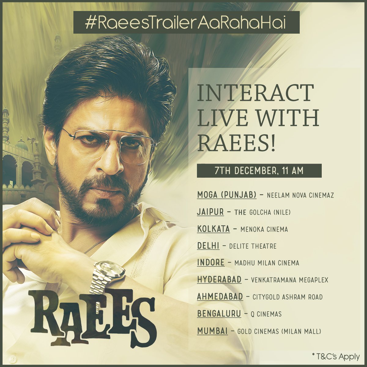 RedChilliesEnt's tweet photo. Take part in the #RaeesTrailerAaRahaHai contest tomorrow for a chance to interact with him 1 week from now! T&amp;C: https://t.co/88tsCOcLNf https://t.co/1z66OWVU8g