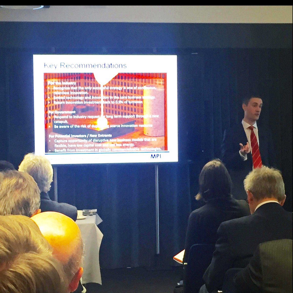 MPI_UK's tweet photo. Chris McDonald outlines key recommendations for Steel Industry/ Government at todays #steelstrategy seminar @iom3 @EEF_UKSTEEL @UKmfg https://t.co/H7hCgBUXxD