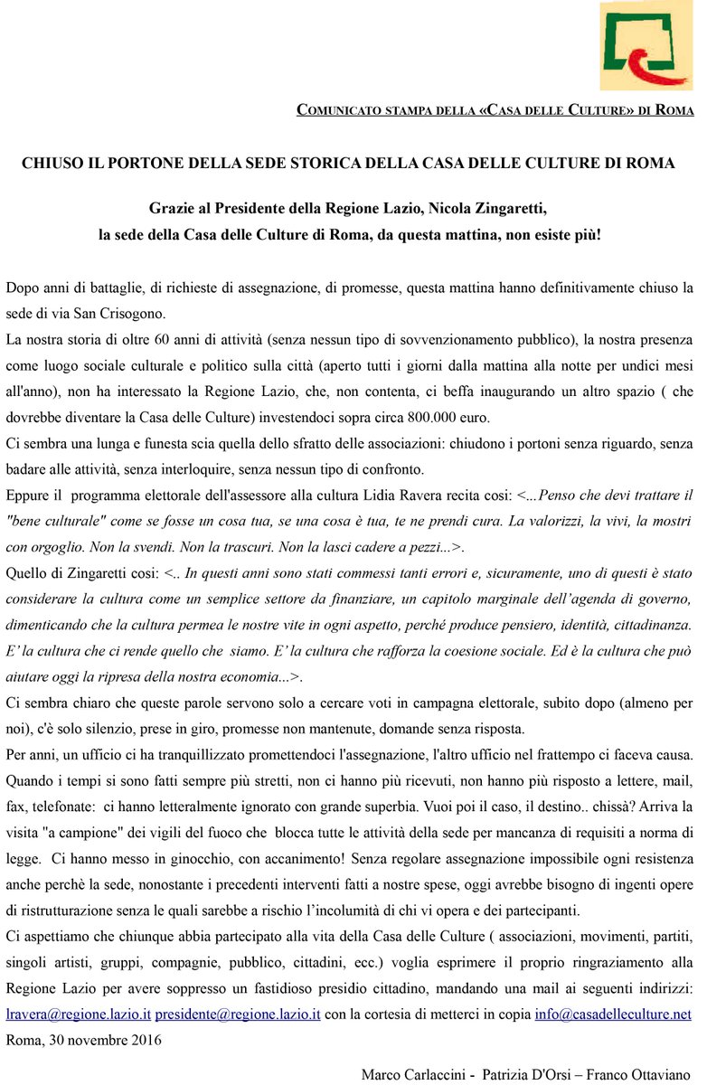 CultureRoma's tweet photo. @radiopoproma la sede della @CultureRoma Grazie al Presidente della Regione Lazio, #NicolaZingaretti,da questa mattina, non esiste più! https://t.co/3RglHPGbPg