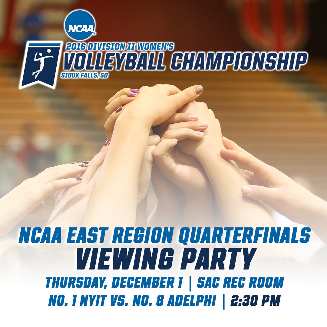 NYITBears's tweet photo. TOMORROW: @NCAADII viewing party for @NYITVB vs. Adelphi in the first round of East Region Tournament at 2:30 p.m. #Teams4Teams #RollTech https://t.co/GxNd9aBxZT