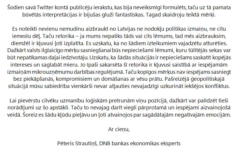 PStrautins's tweet photo. Šodien radīju vairāk pārpratumu, nekā jebkad līdz šim savā dzīvē. Lūdzu RT, lai tie tiktu mazināti. https://t.co/ouOIV54vIf