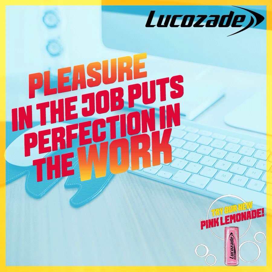 lucozadeja's tweet photo. Pleasure in the job puts perfection in the work! Don't you agree Lucozade fam?!

#RealPositiveEnergy #YesYouCan https://t.co/lbzOxgdHnE