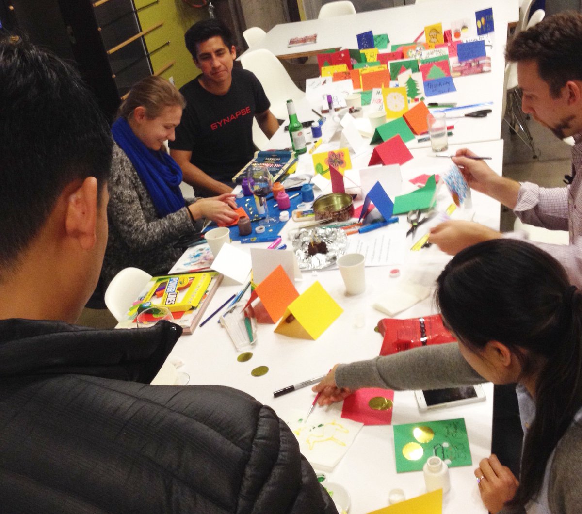 synapse's tweet photo. For #GivingTuesday the SF @synapse office made holiday cards for homebound seniors at @MOWSF! You can help too: https://t.co/MkNmnRgeKQ https://t.co/8d7WWrk1kW