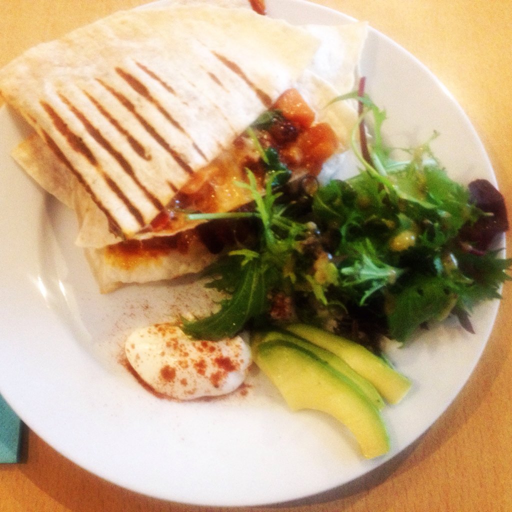 Special! Chunky chili quesadilla! With avocado, sour cream and cheddar! £5.95!
