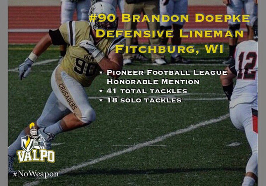 valpoufootball's tweet photo. Congratulations to @BrandonDoepke70 for PFL Honorable Mention 🔔

#NoWeapon #Attitude https://t.co/1jwoUy0iv5
