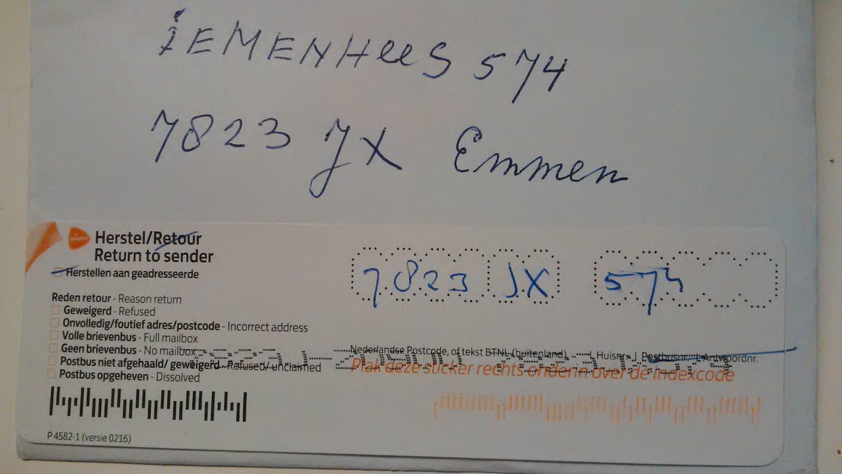 Vroeger hadden we een postbode die gewoon kon nadenken. Postcode goed, huisnummer goed, alleen "Laan van de" vergeten