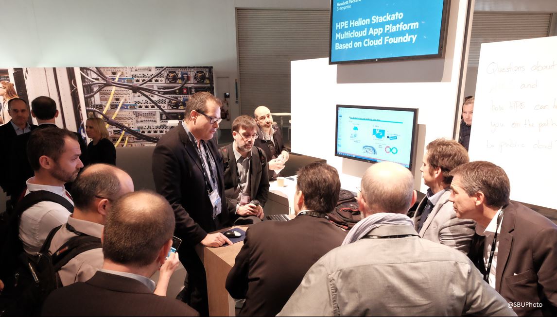 SBUCloud's tweet photo. Many customers & system integrators at the #HPEHelion #Stackato booth here at #HPEDiscover #CloudFoundry #CloudNative @Suse @HPE_Cloud https://t.co/Y4FvU65Sih