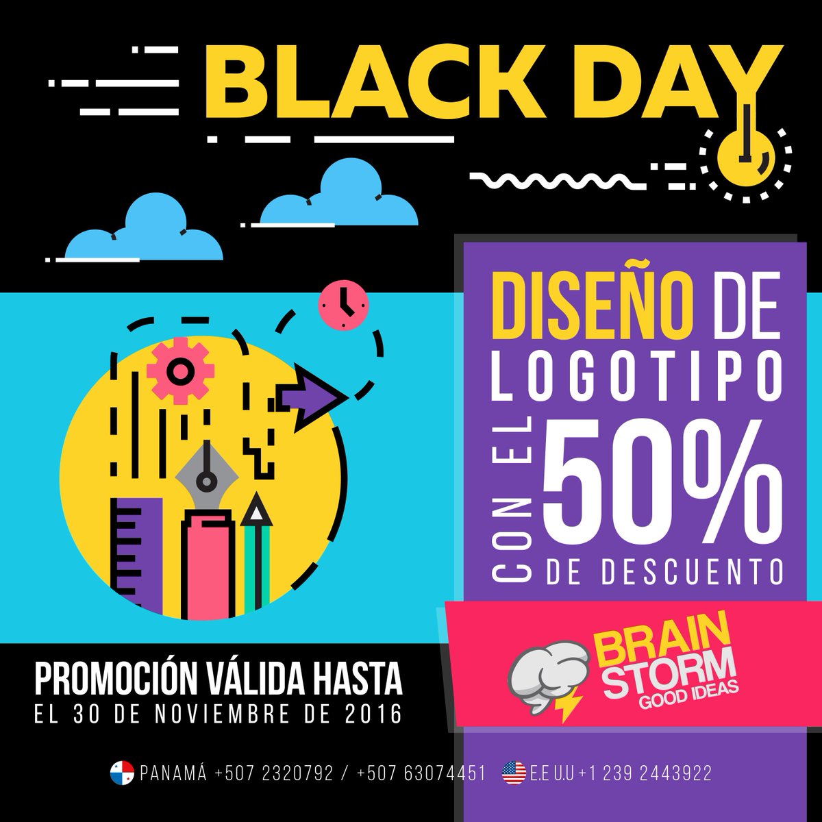 BrainStormGood's tweet image. #BlackDay SOLO POR HOY, tu empresa no puede dejar pasar esta promo, diseño de #logotipo con el 50% descuento, 6307-4451 USA ＋12392443922