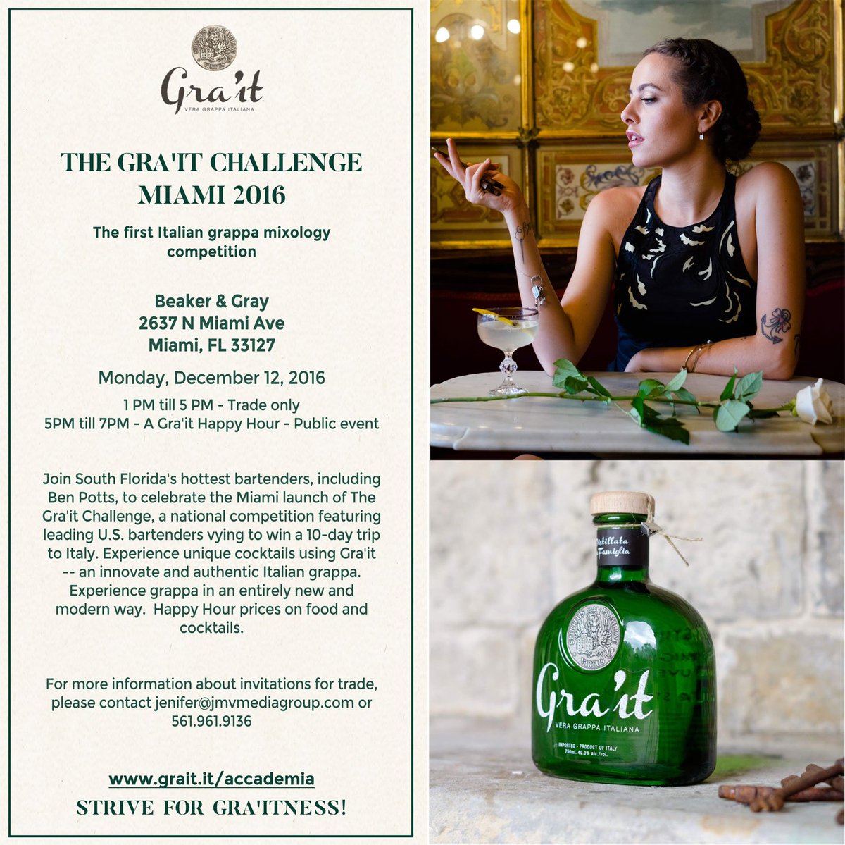 SoFlaNights's tweet photo. Join @graitgrappa #Bartenders + #Mixologists For #Miami #GraitChallenge 12.12 at @beakerandgray #grappa #happyhour https://t.co/vvPv6l1hhh https://t.co/jqBZaE1cey