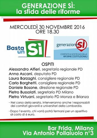 Alle 18.30 al Frida con molti ospiti e i ragazzi di <a href="/GenerazioneSi/">GenerazioneSì</a> per parlare di sfide e di #riforma. Ti aspettiamo! #bastaunsi #superSI