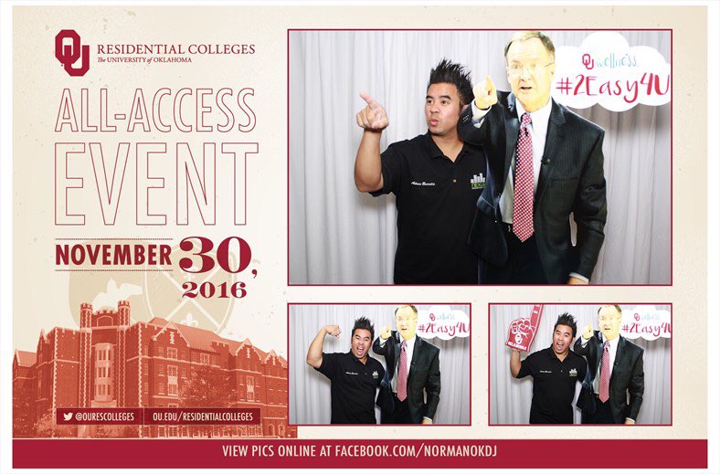 normanokdj's tweet photo. @UofOklahoma students, come to the @OneUStore till 3pm to learn more about the @ourescolleges at their All-Access Event! #FreePhotobooth https://t.co/cTymSuHflw