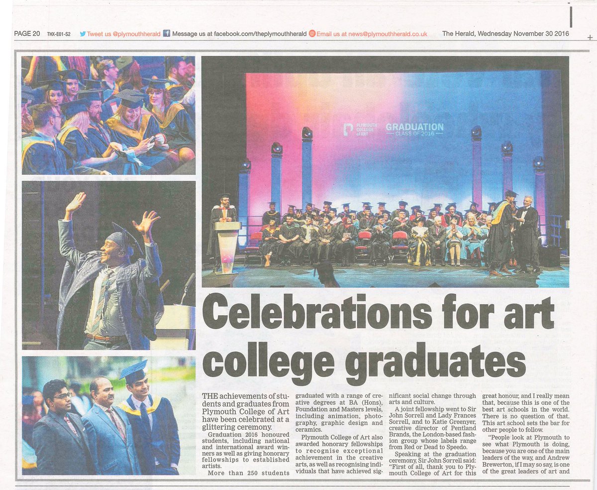 artsuniplym's tweet photo. Calling all 2016 grads - you made the front page of today's @PlymouthHerald! Grab a copy for a feature on Sunday's ceremony 🎓 #PCAGrad16 https://t.co/MicDIOxO0U