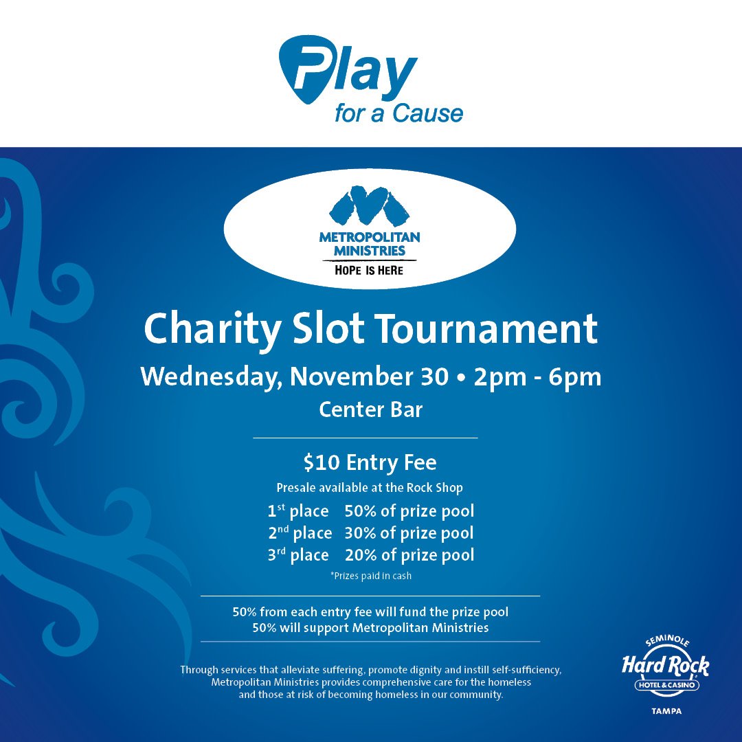 SHRTampa's tweet photo. Join us for our monthly charity slot tournament, where you can have fun while supporting @MetroMinistries and their efforts to c#BeHope! https://t.co/hApnkCsu1v