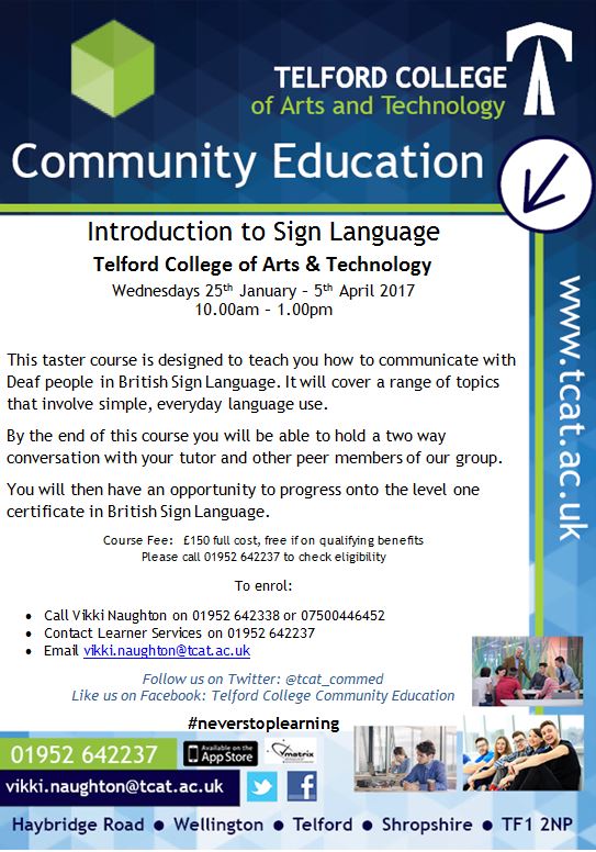 Great to see this new course from <a href="/telfordcollege/">Telford College</a> <a href="/tcat_commed/">Community Education</a> #BSL #SignLanguage contact 01952642237 for info #Telford