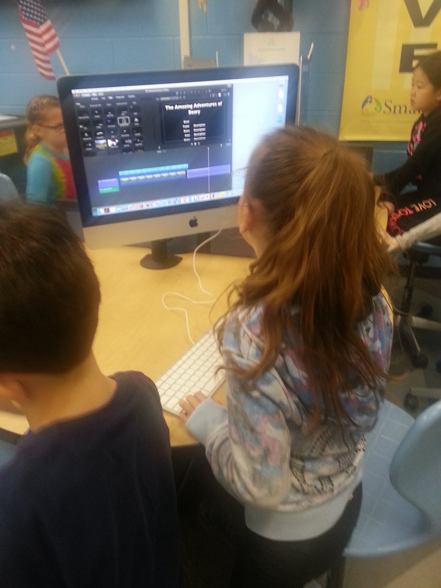 Third grade buddies teaching 1st graders how to create an iMovie with a green screen.#kip109 #engage109
