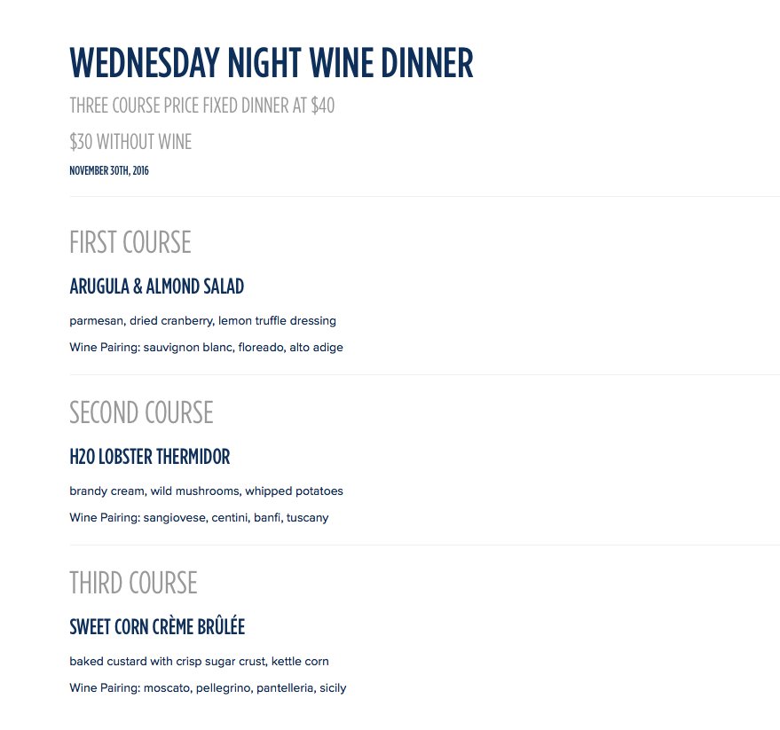 Wine Dinner Menu tonight! For reservations please call 631.361.6464 #h2oseafoodsushi