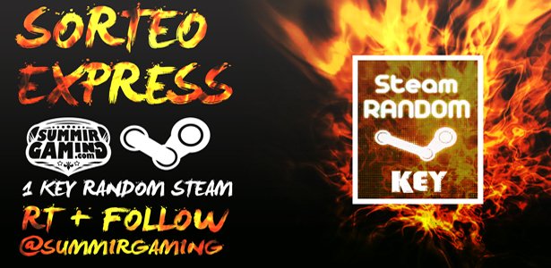🎁SORTEO EXPRESS🎁
🕹Random Key Para Steam
🔃RT + Follow a <a href="/SummirGaming/">SummirGaming</a> 
📣Finaliza el día 1 de Diciembre al medio día
🍀Mucha Suerte🍀