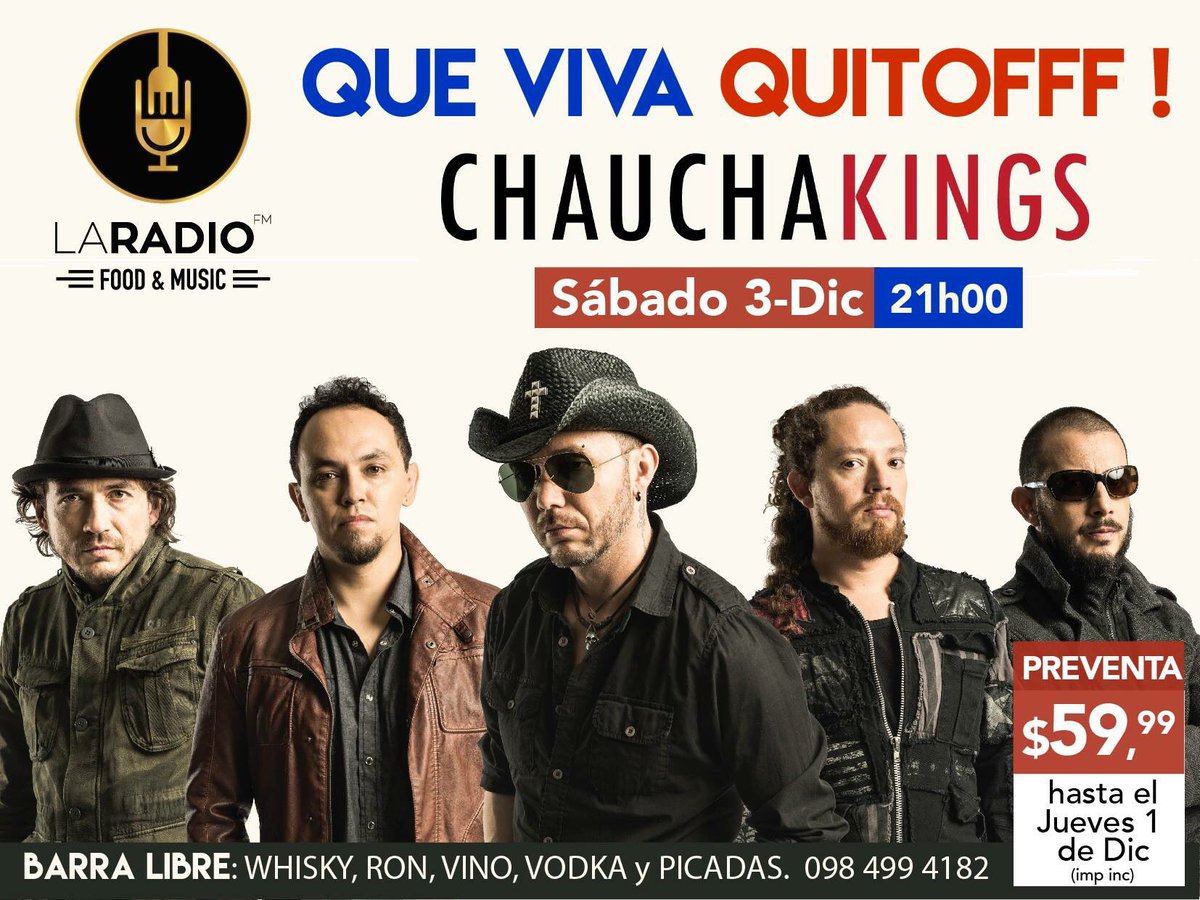 laradiofym's tweet photo. Prepárate para zapatear todas las canciones de la Carita de Dios junto a @chauchakings PREVENTA ➡098 4994182 #VivaQuito #FiestasDeQuito https://t.co/m2ssA3hpKG